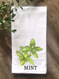 Mint Herb Kitchen Flour Sack Towel, Tea Towel