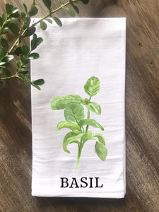 Basil Herb Kitchen Flour Sack Towel, Tea Towel