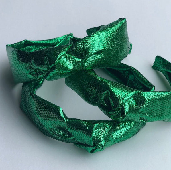 St. Patrick's Day Green Shiny Lamé Knot Headband Adult Size