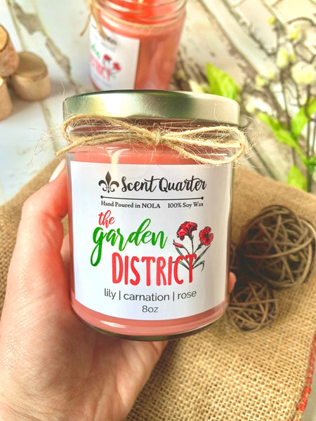 The Garden District Floral Candle | Carnation Scented | Handmade Soy Wax | Lily Rose NOLA Decor