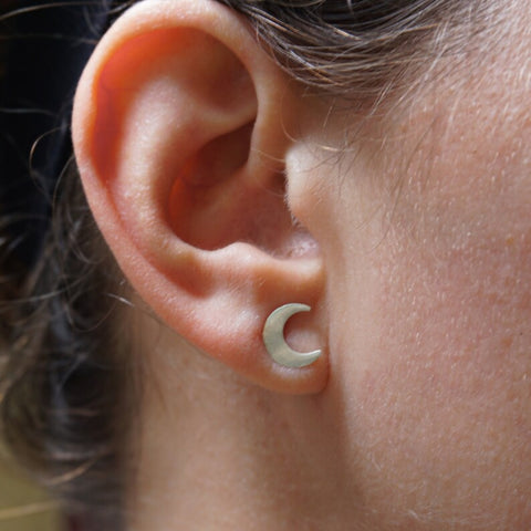 Brass Crescent Moon Stud Earrings 0154
