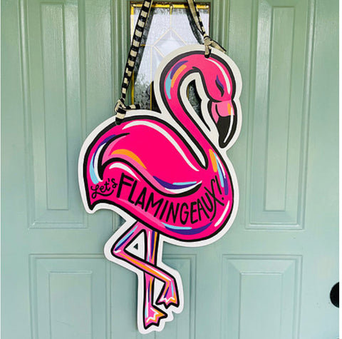 Let’s Flamingeaux Flamingo Door Hanger