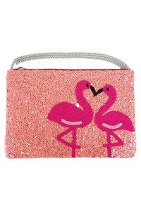 Flamingo Kiss Beaded Zipper Coin Bag