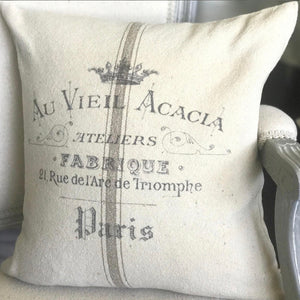 French Farmhouse Grain Sack Pillow 12”x16” Vintage Typography Decorative Pillow