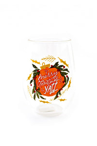 Merry Christmas Y’all– Stemless Wine Glass