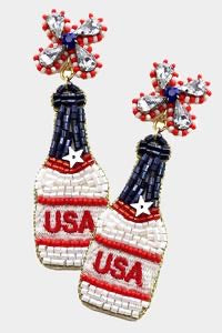Beaded USA Bottle Dangle Earrings