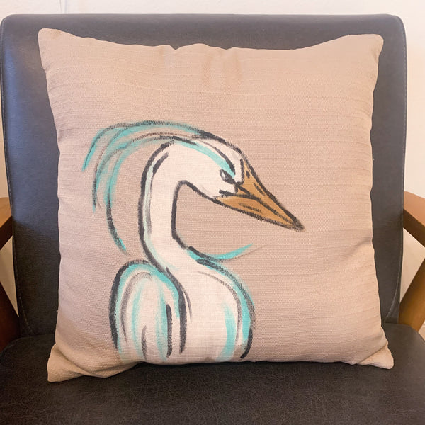 Egret Hand painted Painted Pillow