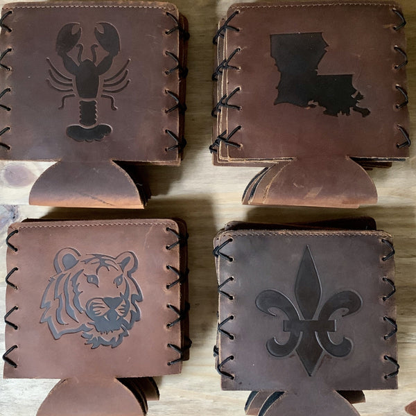 Leather Can Cooler Koozie - Crawfish