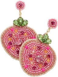 Beaded Strawberry Dangle Earrings