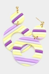 Purple and Yellow Round Clay Dangle Earrings