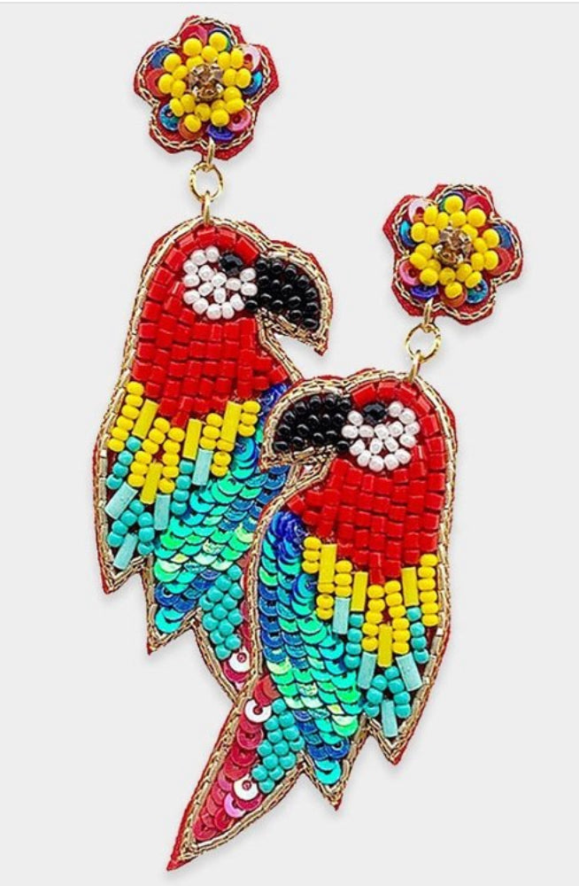 Sequin Beaded Parrot Dangle Earrings