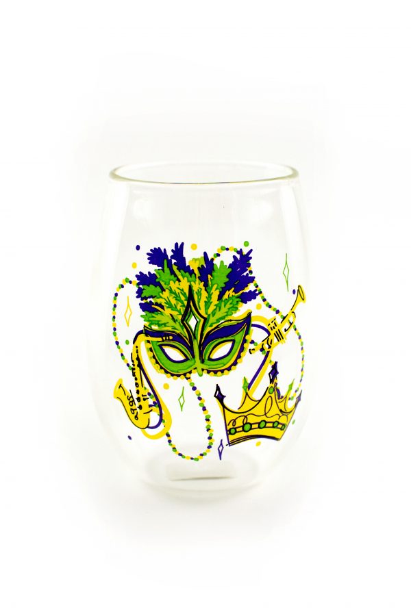Mardi Gras Mask – Stemless Wine Glass